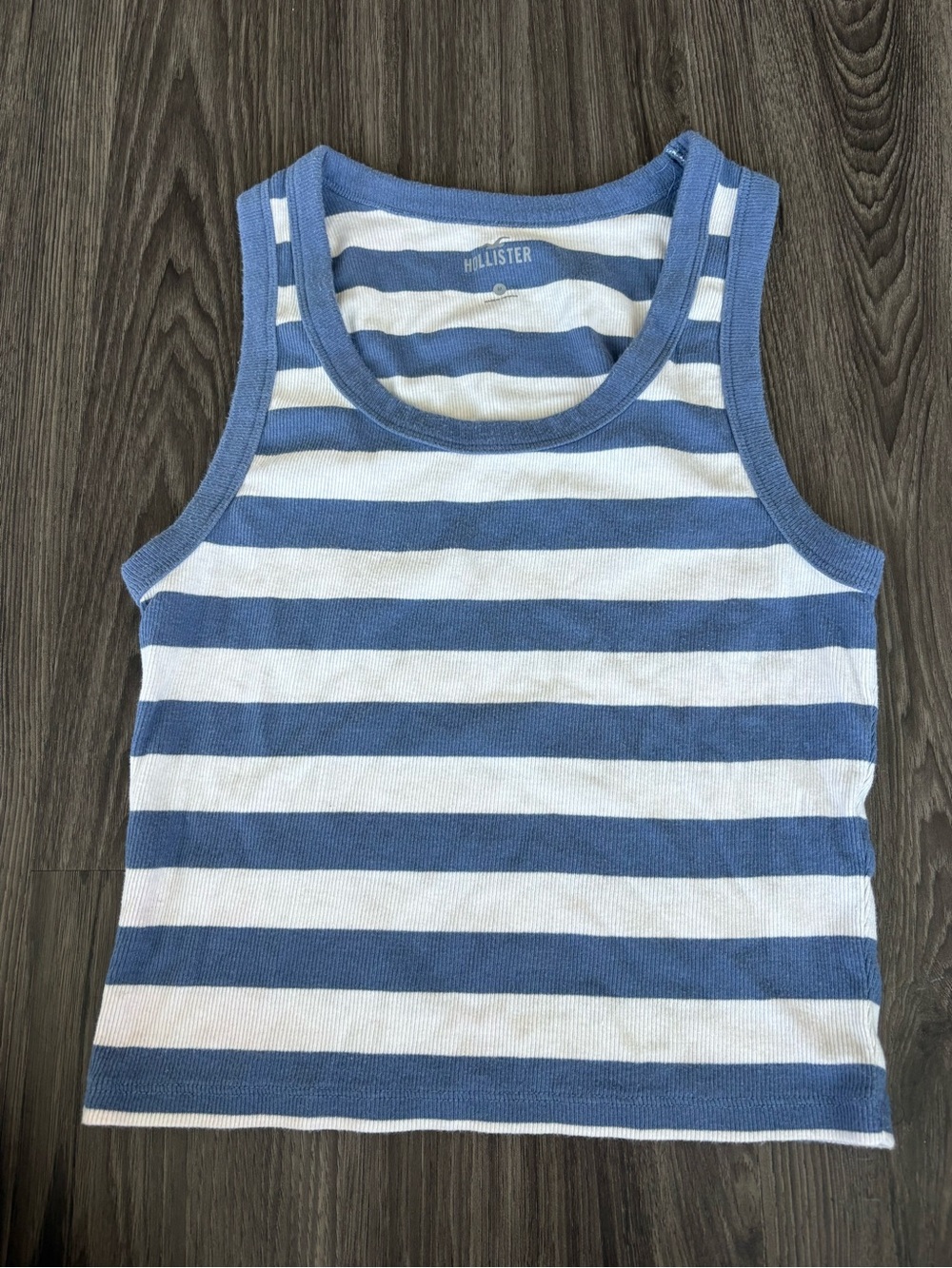 Hollister Blue and White Striped Ribbed Tank